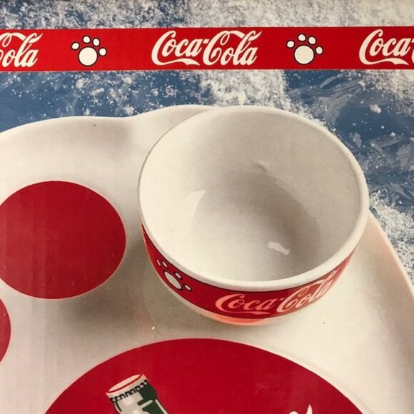 Coca-Cola Vintage 2 Piece Ceramic Chip & Dip Polar Bear Paw Anchor Hocking Set - Picture 9 of 13